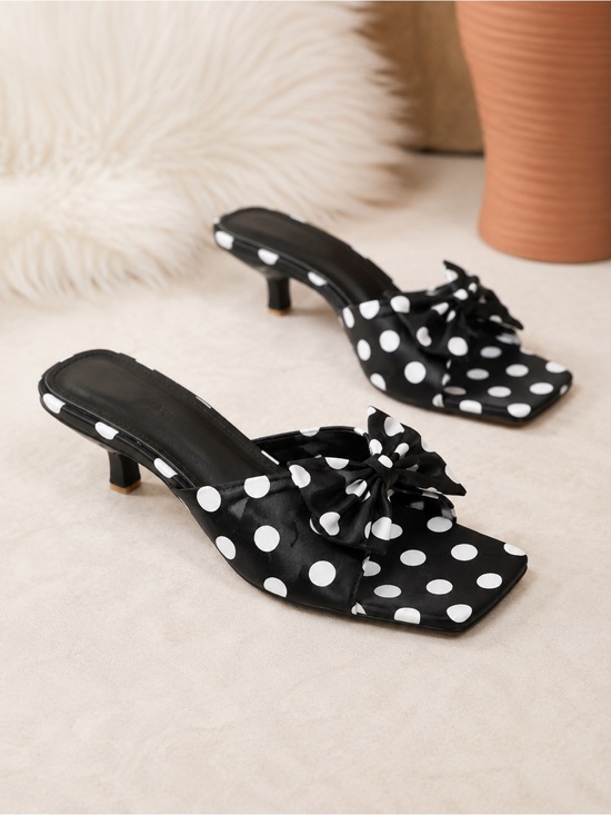 Source Unknown Shoes - Black and White Polka Dot Bow Kitten Heel Mules size 6